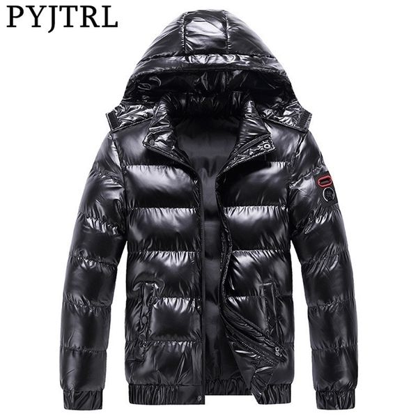 

pyjtrl bright leather winter men's jacket casual parka outwear 211129, Black