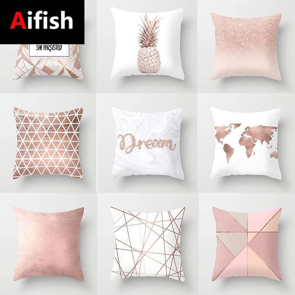 

pillow case pink simple modern check stripe office pillowcase car decoration bedroom living room sofa without core guest cushion 3