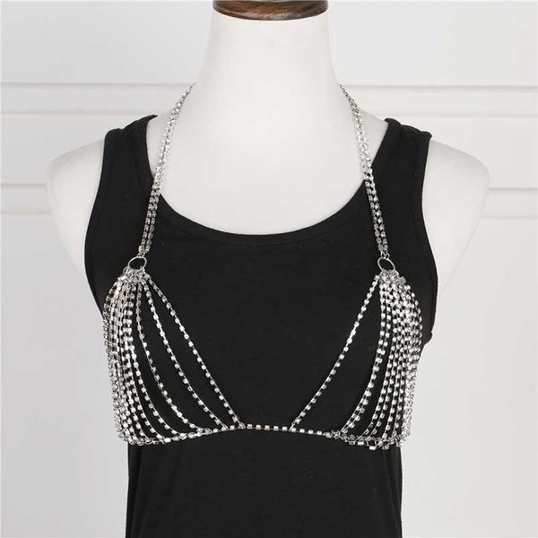 

creative mesh crystal body chain bra harness belly waist rhinestone jewelry necklace bralette bras, Red;black