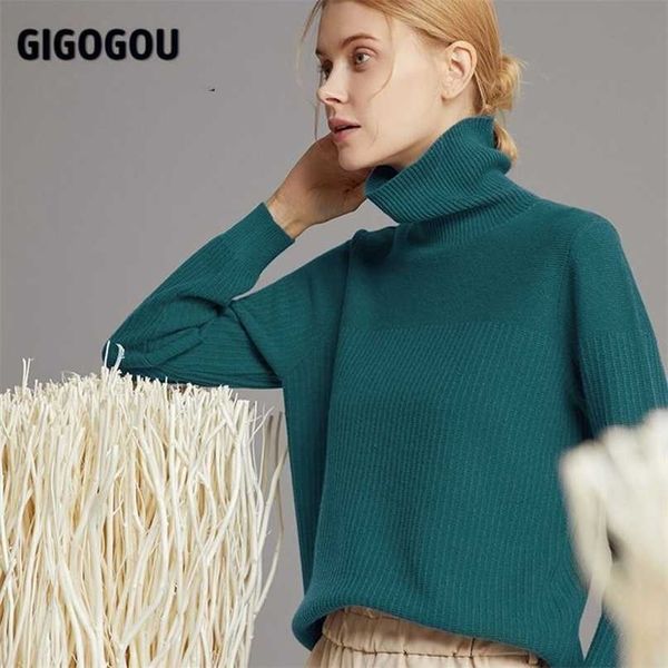 

gigogou wool women turtleneck sweater chic autumn winter soft warm knitted pullover femme jumper cashmere 211011, White;black