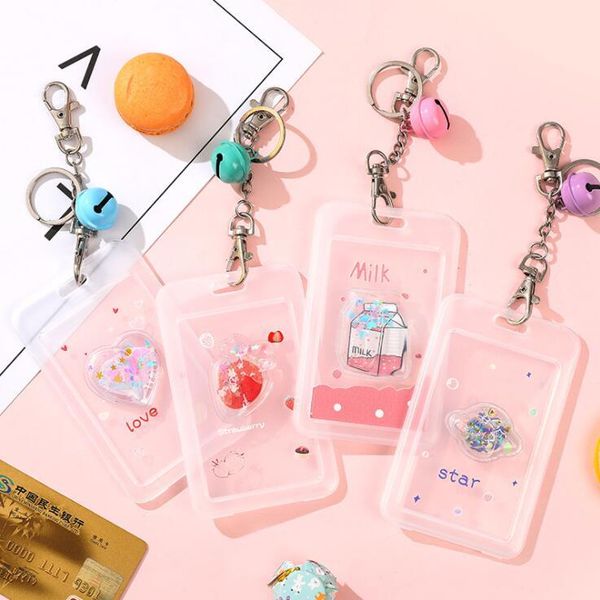

card holders 1 piece arrival cartoon starry sky star milk bell rope holder keychain bus bank id protection case stationery, Brown;gray