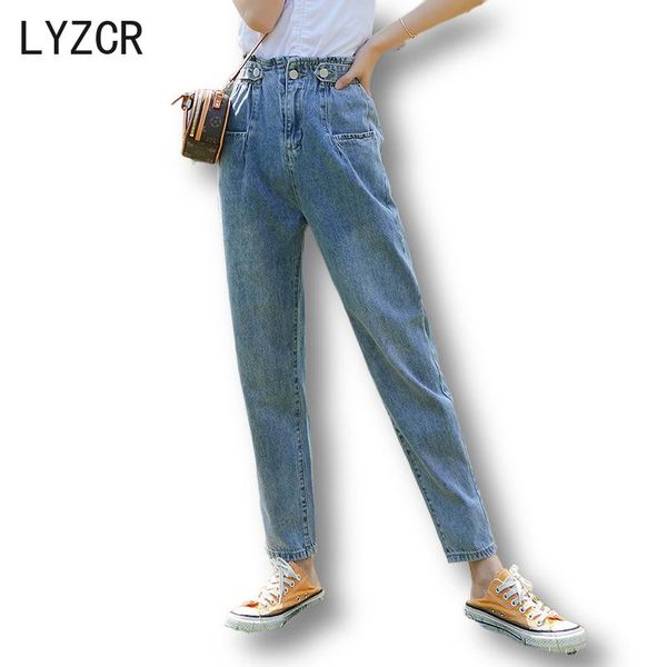

women's jeans lyzcr 2021 harem vintage denim pants loose boyfriend for woman oversize ladies trousers 1980s high-rise, Blue