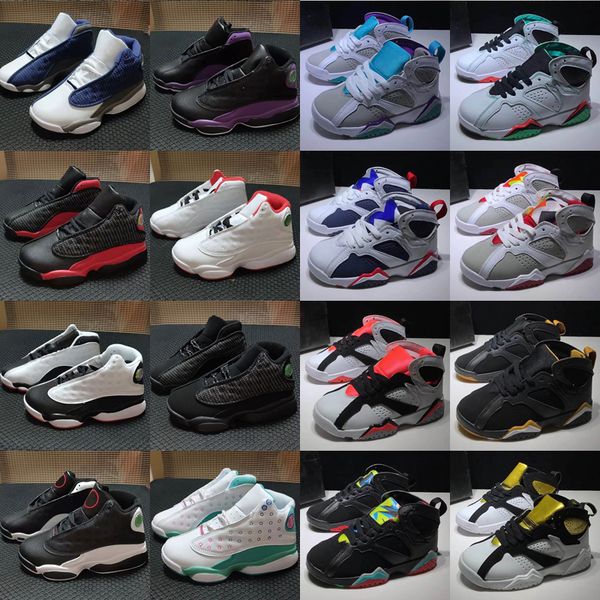 

children outdoor trainers 13 7 kid boys girls 13s kids basketball shoes flint grey space black-varsity red 13s 7s running sneakers size 28-3
