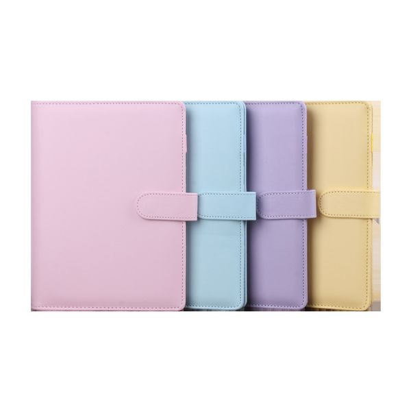 

a6 pu leather notepads waterproof macarons decorations binder hand ledger notebook shell loose-leaf notepad diary budget stationery cover sc, Purple;pink