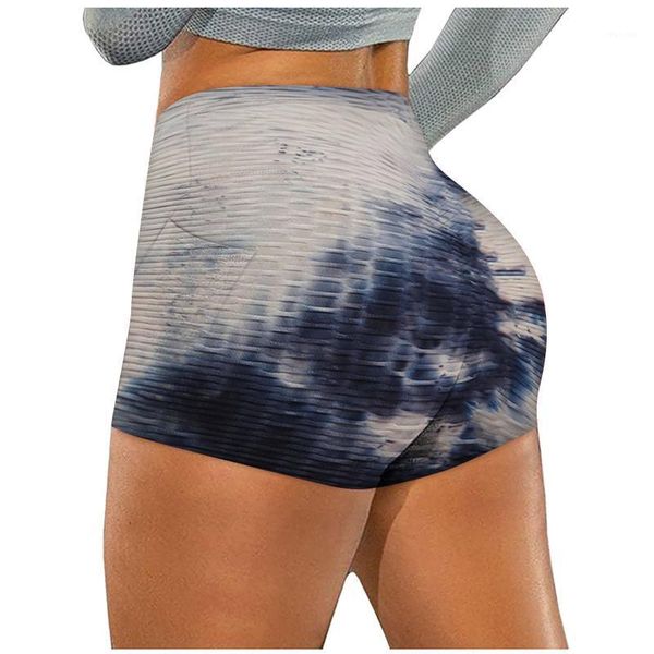 

yoga outfit sport woman tights wrinkled tie-dye pockets stretch running fitness pants biker shorts push up clothing girl pant
