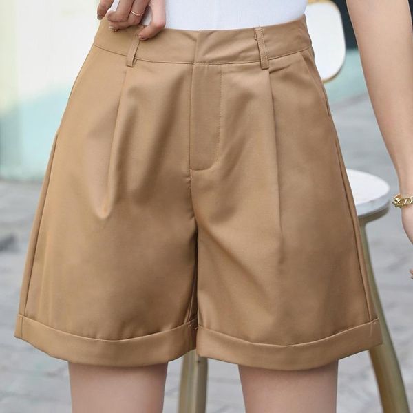 

women's shorts 2021 summer women high waist loose flanging casual short korean fashion solid color office lady slim straight chic, White;black