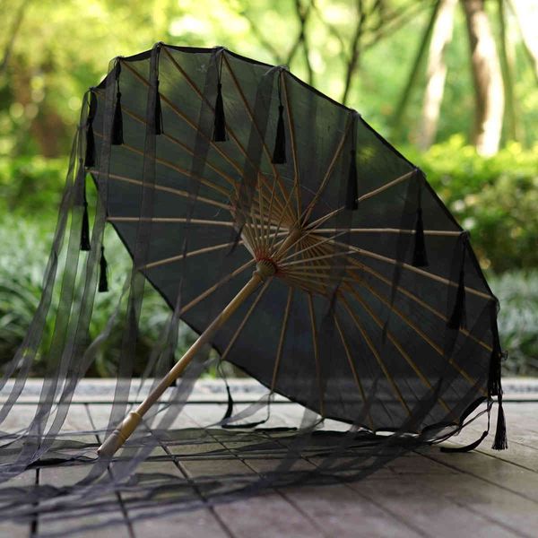 Tassels Китайский зонтик ленты шелковый зонт Hanfu Cos зонтик опоры стрелять древний костюм парагуас косплей принцесса Parasol 210320