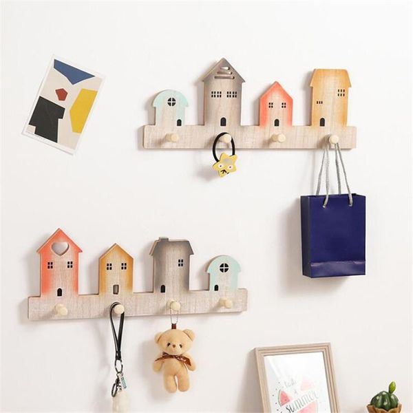 

creative wooden wall hooks house style coat key hanger home decorative mounted shelf holder & rails