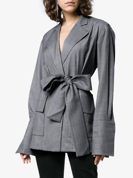 

women's suits & blazers casual suit coat loose plaid lace up overcoat with belt slim autumn winterhight quality medium-long jacket, White;black