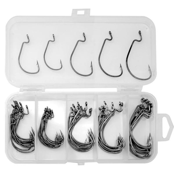

fishing hooks 50 /100 pieces crank hook sets of fishhooks 2#-3/0# texas set cross-border gear soft bait lure