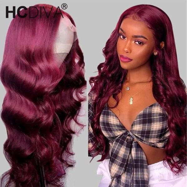 

lace wigs glueless 13*1 body wave burgundy 99j colored front human hair for women 150% pre plucked baby brazilian remy, Black;brown