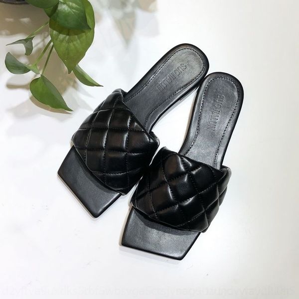 

zqu 2021bv flat bottom woven slippersbritish fashion women's slipperssquare headone wordversatilelazycoolbig size shoes 2021, Black