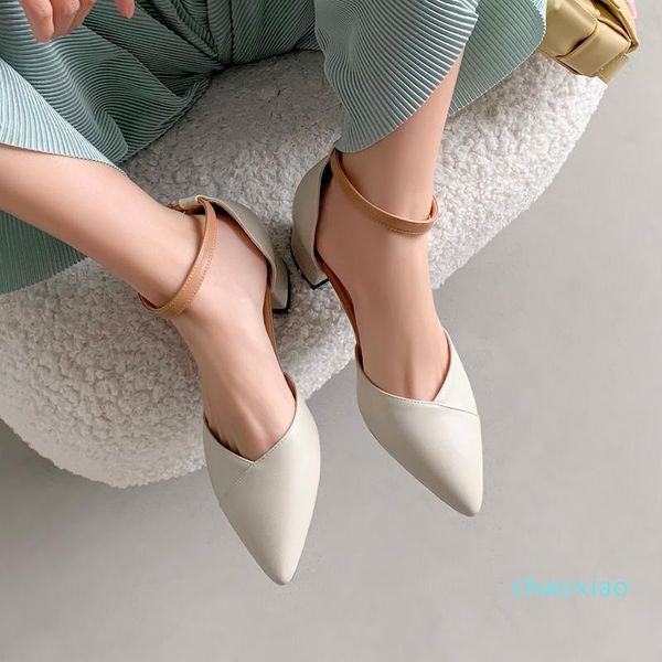 

thick heel pointed toe baotou sandals women's 5cm mid-heel summer plus size shoes comfortable buckle 31-43 dress, Black