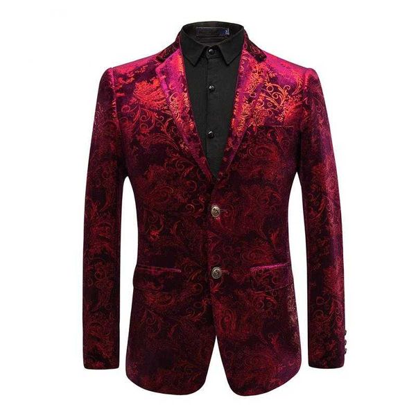 

men's suits & blazers velvet silver blazer men paisley floral jackets wine red golden stage suit jacket elegant wedding mens plus size, White;black
