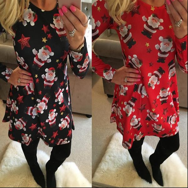 

5xl womens dresses plus size autumn women cartoon print christmas dress casual loose long sleeve ropa party robe noel femme, Black;gray