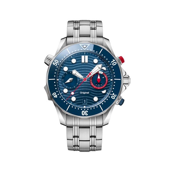 

men's automatic mechanical watch luxury requin sea brand silver stainless steel case sapphire blue six hands full working dial 210.30.4, Slivery;brown