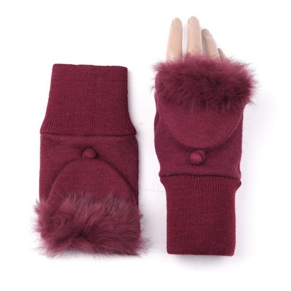 

five fingers gloves fashion solid women winter warm half finger flip autumn wool windproof, Blue;gray
