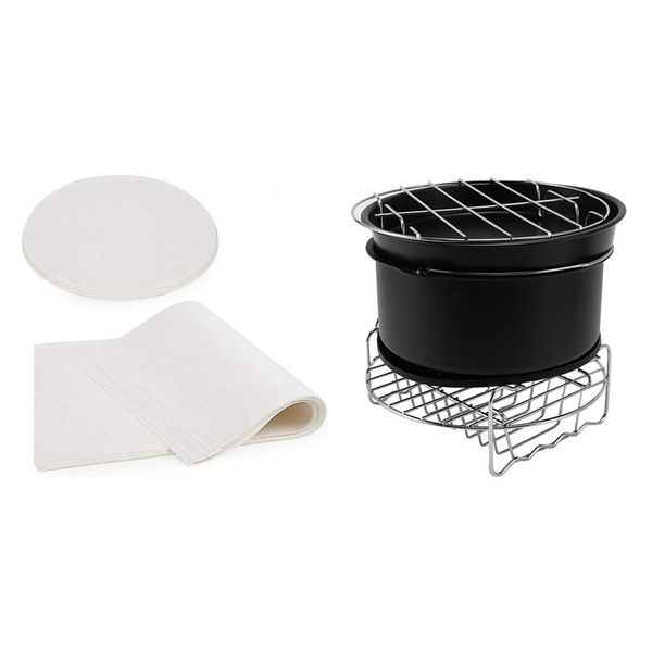 

air fryers 7 pcs chips baking pizza pan kitchen tool & 200 non-stick parchment paper