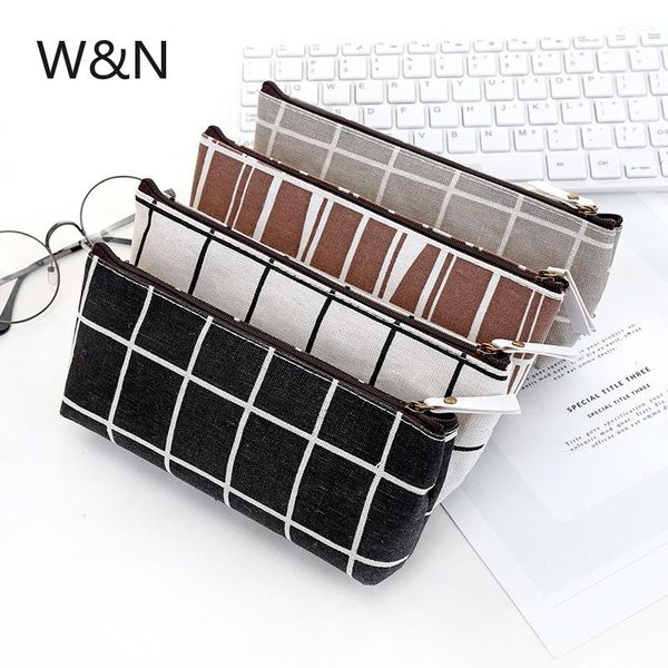 

pencil bags canvas case for girls boys school simple striped grid solid color cute kawaii bag pouch office students supplies