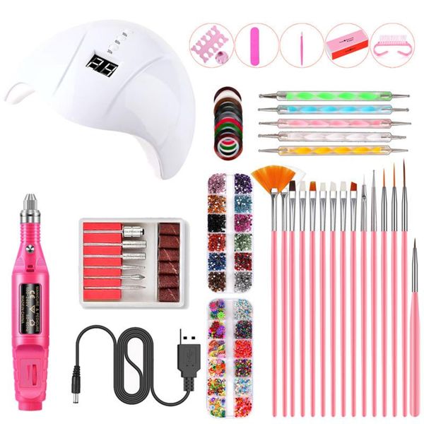 

nail art kits manicure 36w dryer light electric drill file brushes tools usb polisher pen accessories set