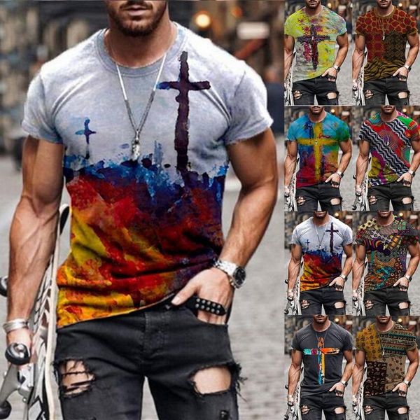

men's 2021 oversized tshirt vintage short sleeve tshirts summer fashion harajuku cross printed o collared cotton t-shirts, White;black