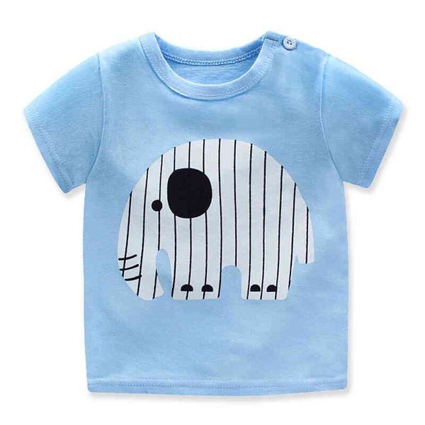 

boys' half girls' short sleeve cotton t-shirt boys' summer baby children's bottom coat g011 blue long nose elephant 110c