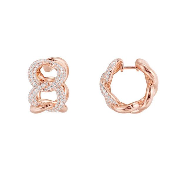 

hoop & huggie soelle 925 sterling silver rose gold color pink chains earrings pave cubic zirconia women luxury party jewelry, Golden;silver