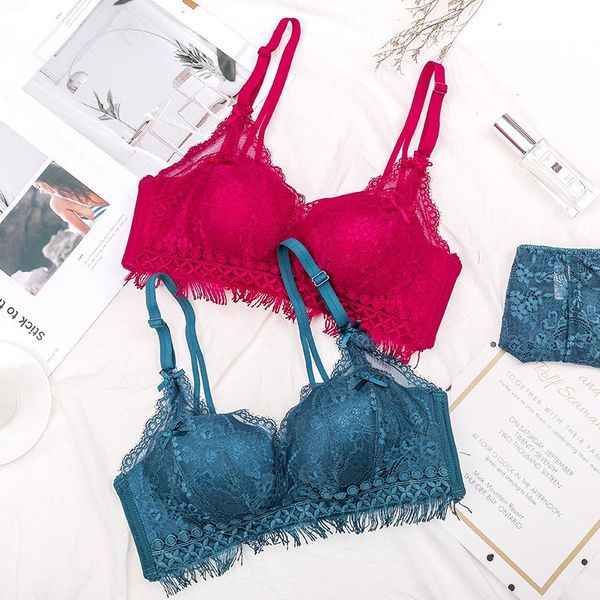 

bras sets women's underwear set lace deep v push-up bra tassel lover brand lingerie transparent panties suits, Red;black