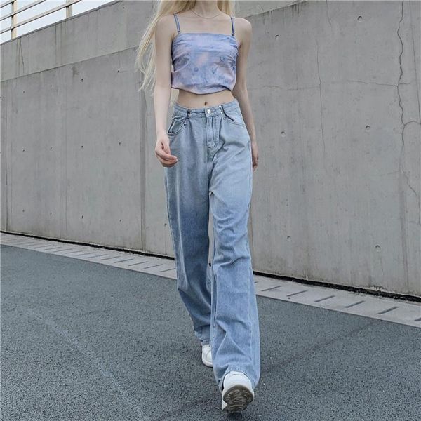 

women's jeans women low waist mom fit straight loose wide leg gradient light blue baggy jean 2021 summer casual denim pants female