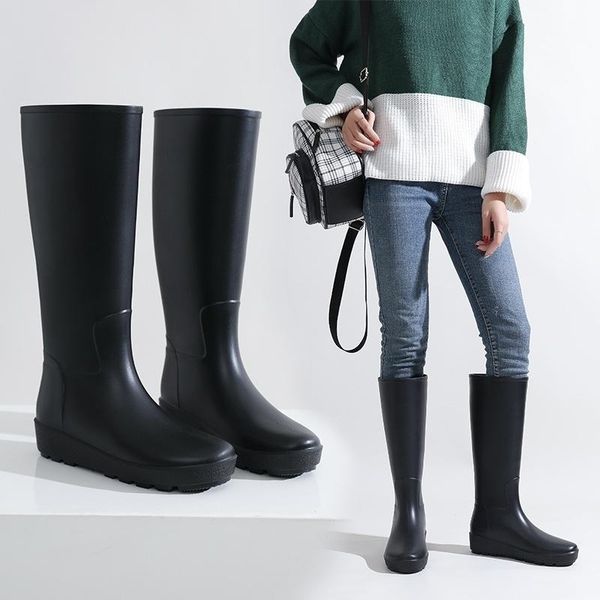 

boots shoes women's high fashion water tube waterproof long antiskid rubber, Black