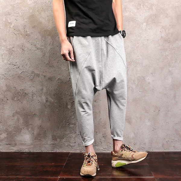 

men's youth student trendy capris spring bat pants legged straddle casual sports, Black
