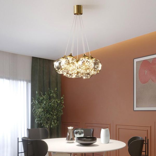 

nordic copper dining room chandelier lighting luxury living bedroom led hanging lamp creative kitchen bar decora glass fixtures chandeliers