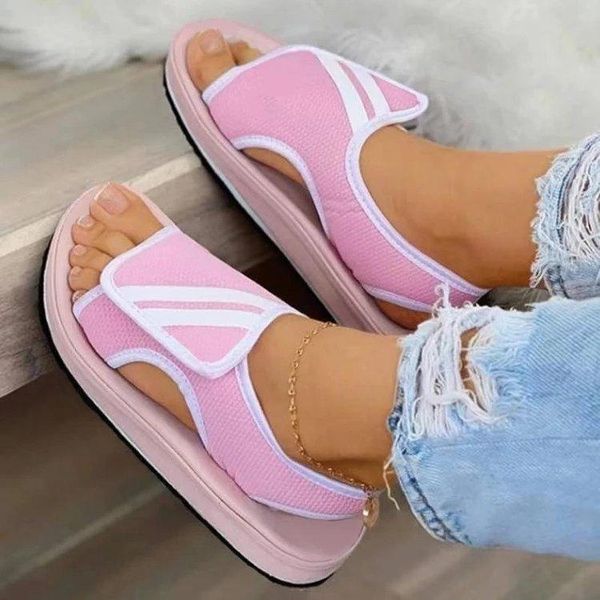 

sandals sandal flat platform women summer fashion casual hook loop low heel peep toe slides trend cool plus size pink open, Black