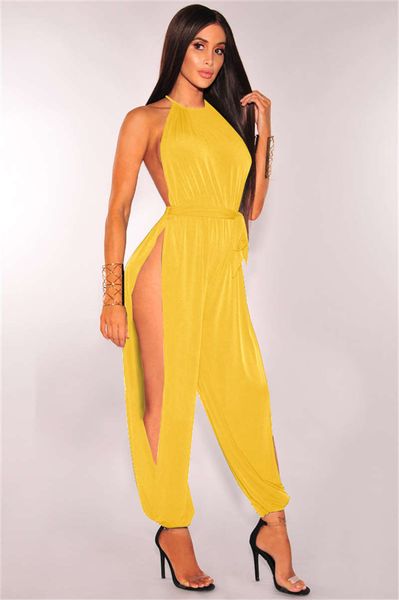 

solid sleeveless ruched slit jumpsuit jumpsuit for women, Black;white