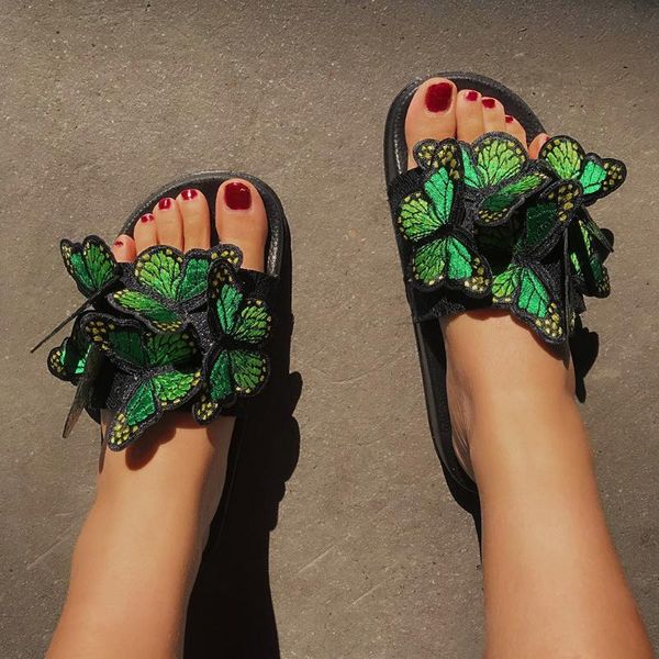 

slippers 2021 womens indoor ladies fashion casual butterfly open toe outdoor beach home shoes zapatillas de casa#v32, Black