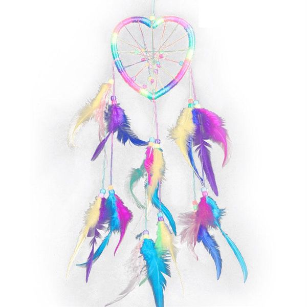 

decorative objects & figurines fancy girl heart dream catcher colorful feather ornaments feathers wrapped lights girls room decor dreamcatch