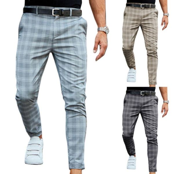 

men's jeans mens plaid slim trousers casual skinny jogging office formal party bottoms pants, Blue