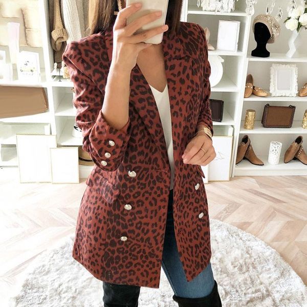

women's suits & blazers women leopard print lapel blazer coat jacket long sleeve ladies slim fit outwear, White;black