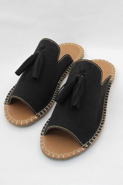

slippers tassel detail suede women 's, Black