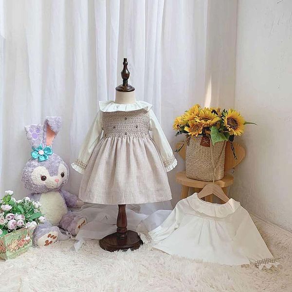 

girls' dresses 2pcs baby girls smocked autumn children vintage uk princess ball gown for girl handmade smock kids spanish frocks, Red;yellow