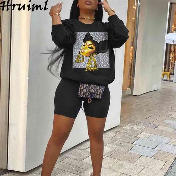 

womens clothing sets two pieces beautyful girl pattern print fashion summer piece set streetwear plus size women outfits 210513, White