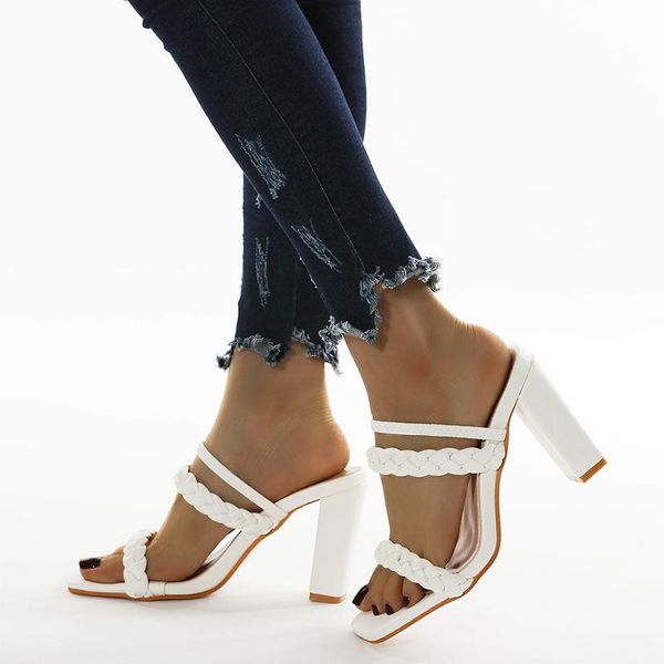 

sandals women high heel pumps summer women's shoes square toe elegant fashion solid ankle wrap party female footwear 2021, Black