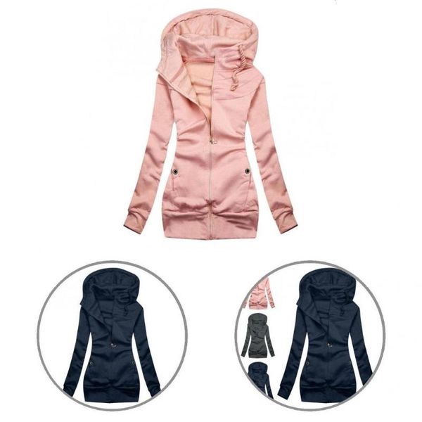 

women's hoodies & sweatshirts casual simple warm long sleeve lady hoodie tight waist coat for daily wear, Black