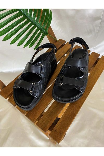 

sandals women's black comfort quilted flat bottom