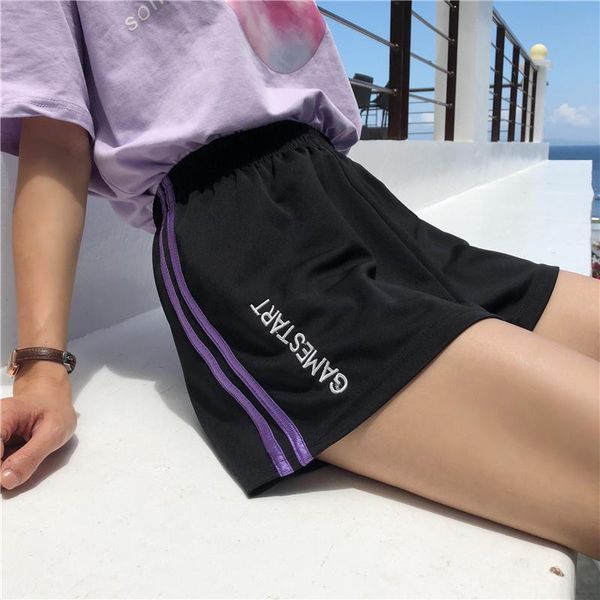 

women's shorts summer vintage track women vetement femme loose high waist pantalones cortos mujer wild harajuku biker spodenki damskie, White;black