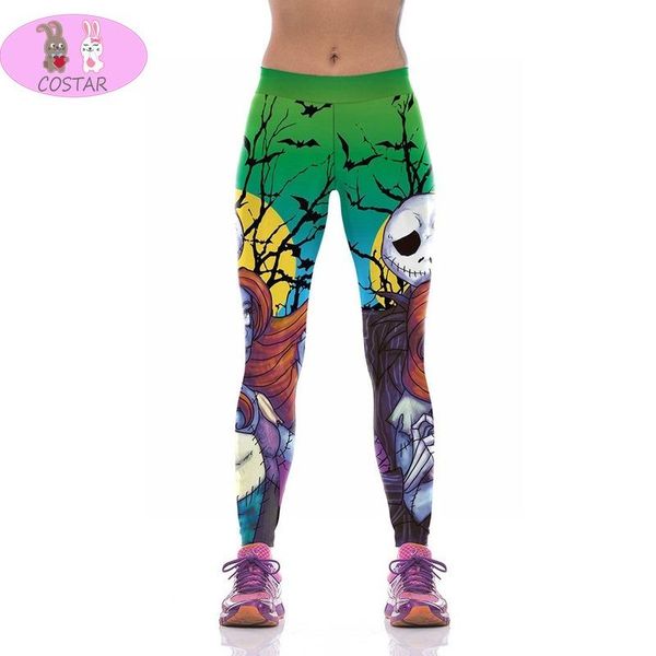 

women's leggings costar 2021 digital print pants female halloween zombie series bodybuilding, Black