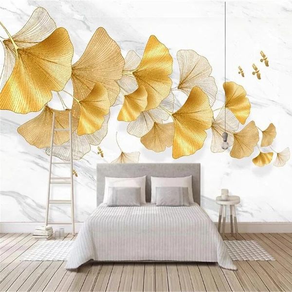 

custom 3d embossed golden ginkgo leaves mural non woven fabric self adhesive wallpaper wall bedroom living room background decor wallpapers