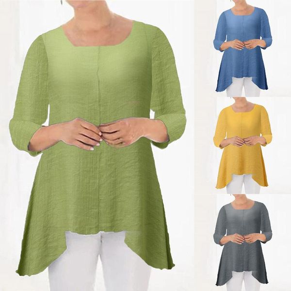 

women's blouses & shirts women fashion loose blouse irregular pullover long sleeve round neck casual solid shirt blusas mujer de moda, White
