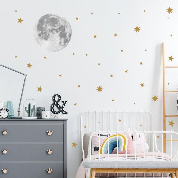 Наклейки на стены мультфильм луна золотые звезды наклейки на виниловые детские деть деть наклейки детская комната плакаты