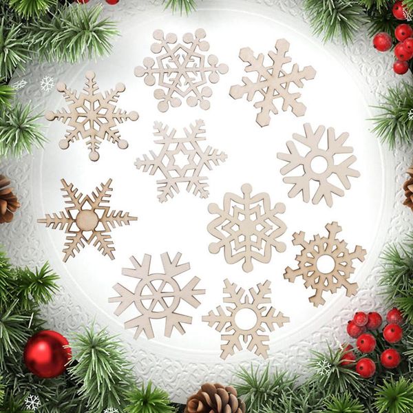 

christmas decorations 10 pcs wooden hand made diy snowflake scene props decoration crafts ornaments party 5.3cm*4.7cm*0.25cm